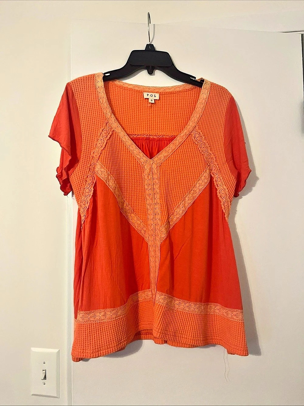 POL Lace Trim Tunic in Orange Size Small fits XL